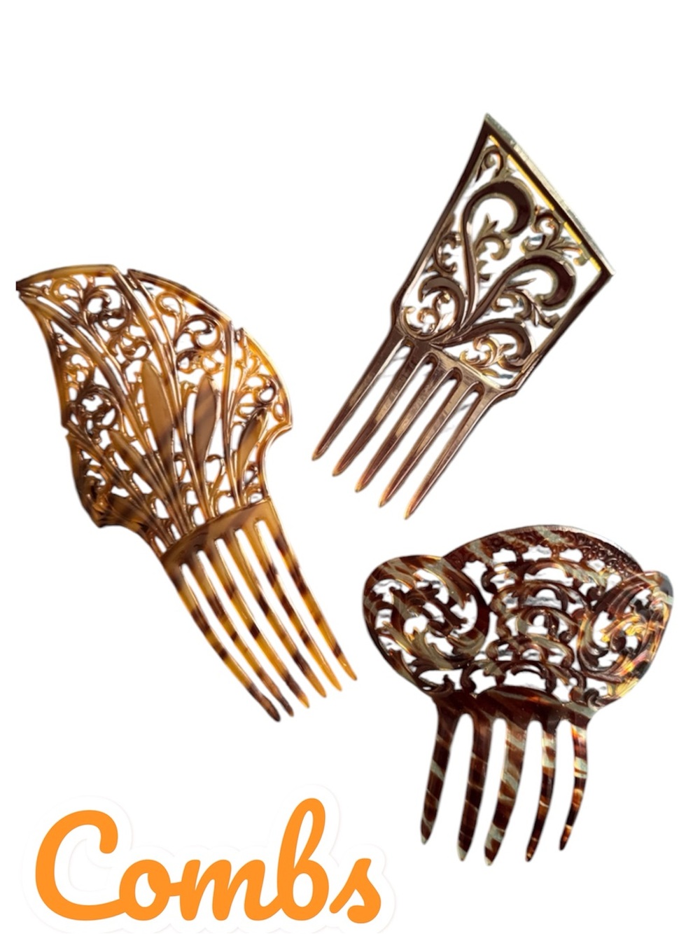 Trio Bundle - Tortoiseshell Style Hair Combs  - Vintage Spanish Mantilla